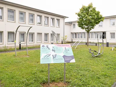 Outdoor fitness area at student accommodation in Darmstadt, Germany