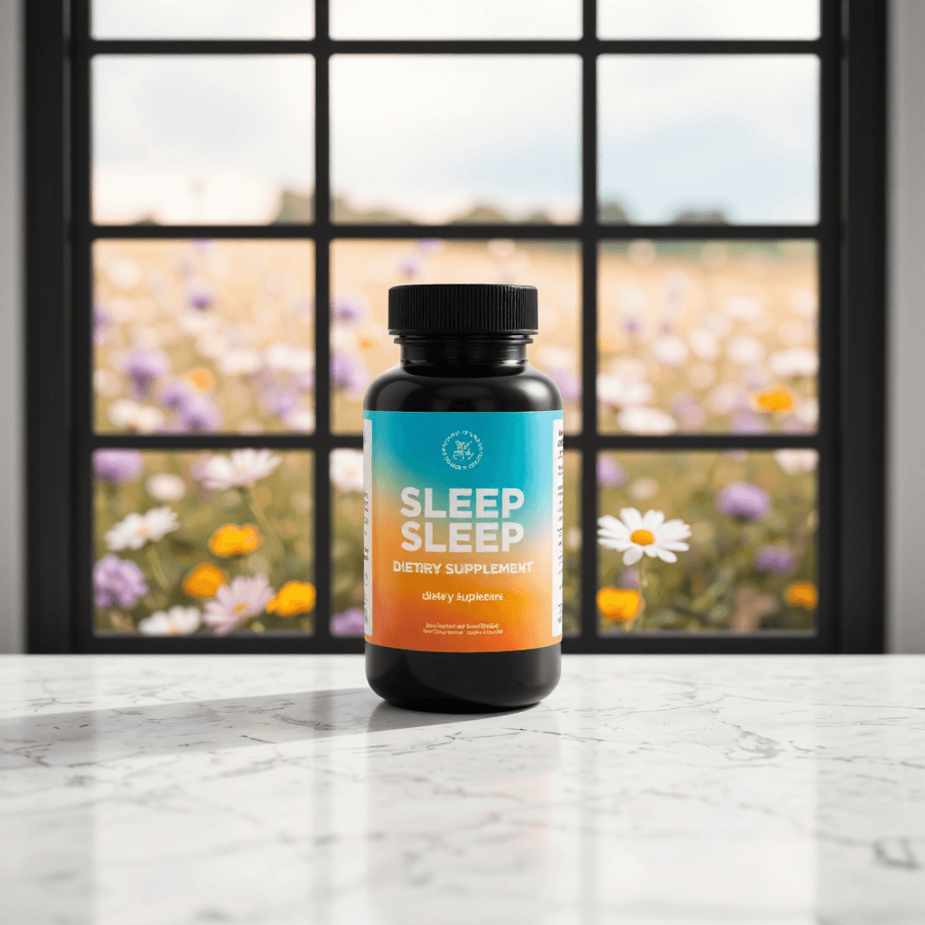 product photography of a bottle of dietary supplement containing melatonin