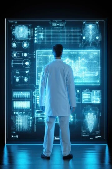 Doctor studying data in a futuristic lab with the help of a top pain management medical billing company in Miami Gardens