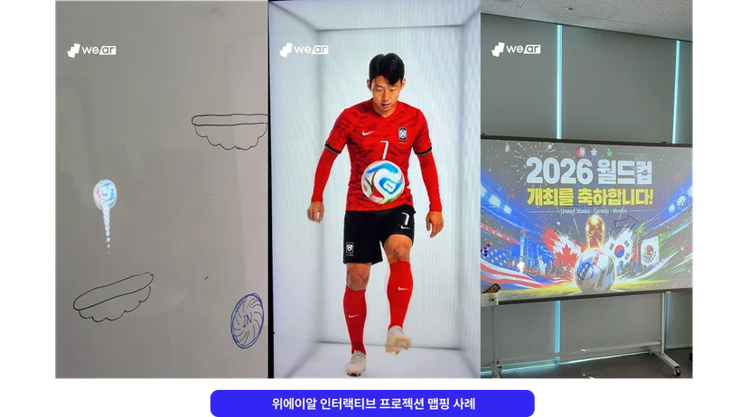 <img src="7-1 인프맵1.png" alt="인터랙티브 프로젝션 맵핑의 예시로 위에이알 사례를 소개한다. 공 게임과 디지털 사이니지를 연동했다.."/>