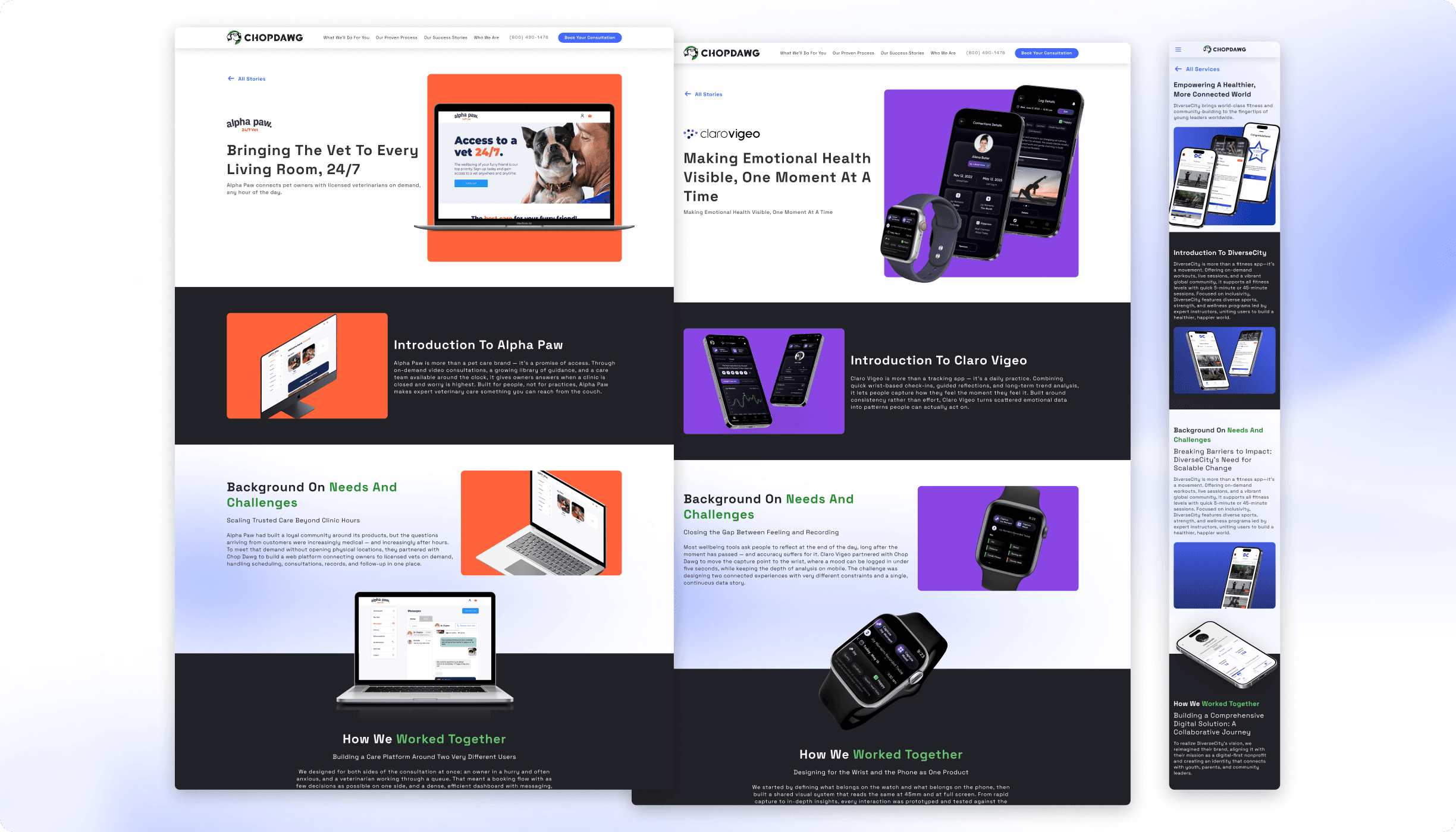 Three client story templates built on the same structure