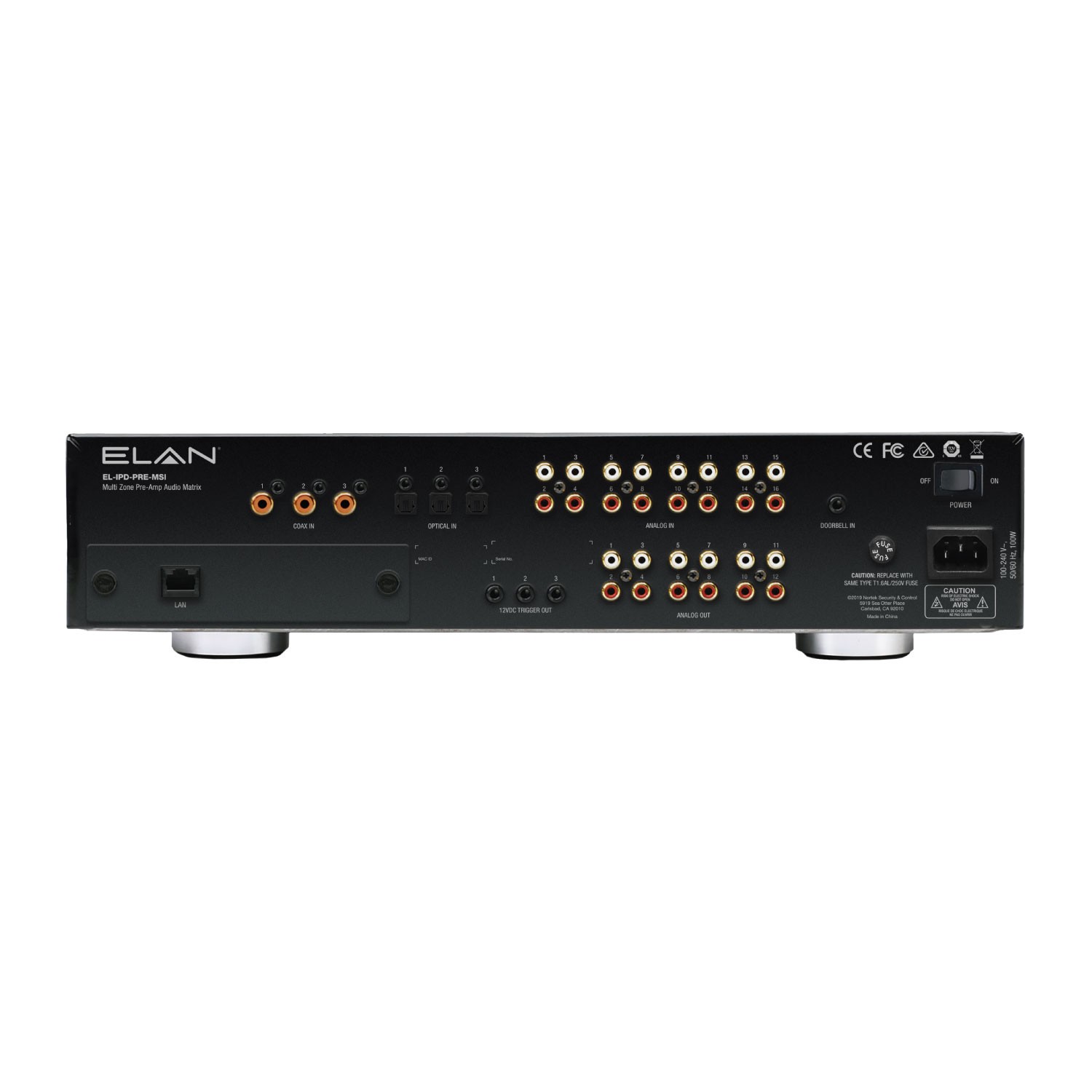 Elan audio matrix back panel with inputs/outputs