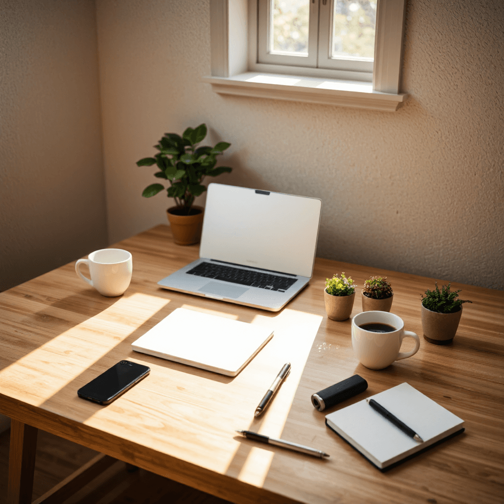 product photography of home office setup