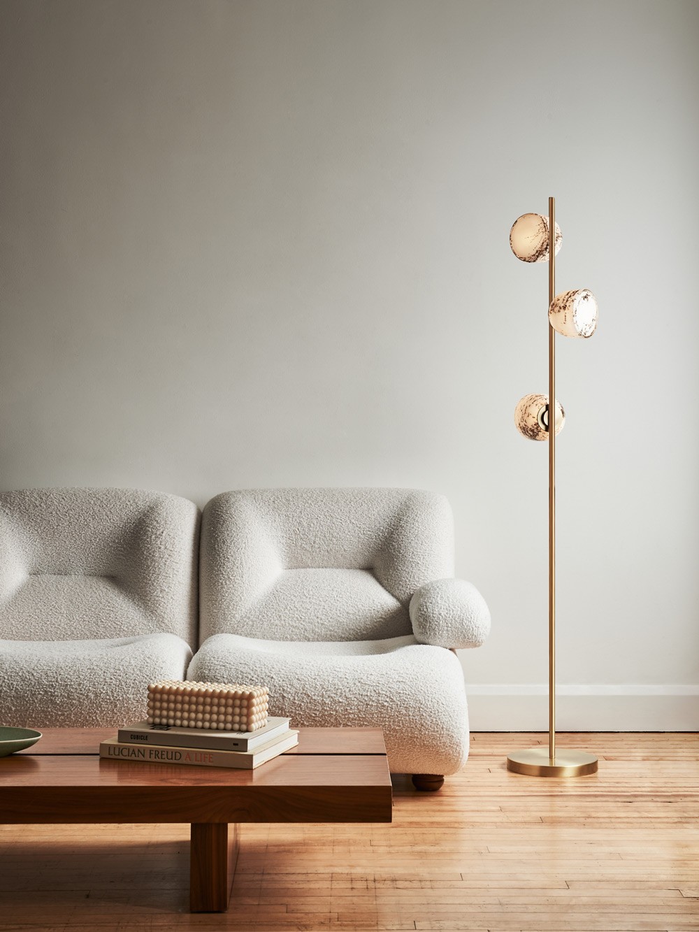Orla floor lamp – flat-faced glass with volcanic frit patterning