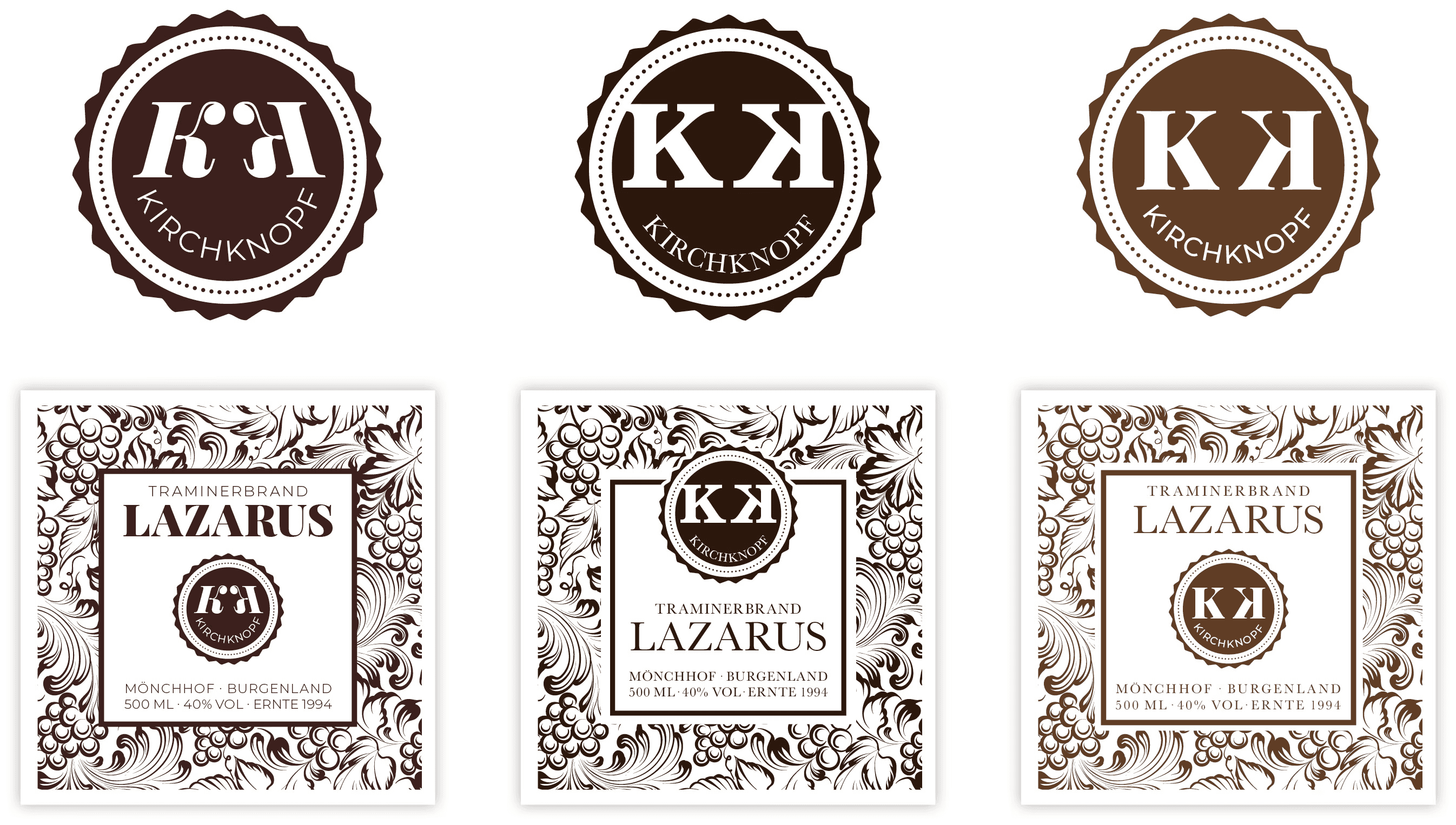 Etikettendesign und Logo in Braunvarianten
