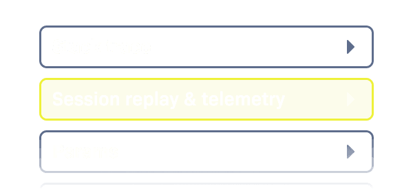 Different sections of the Item Detail screen's UI, Session replay & telemetry among them.
