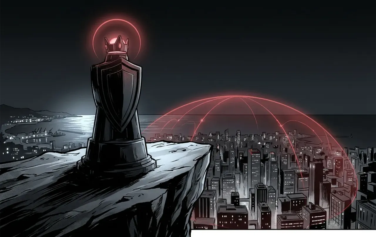 A crowned tower overlooks a cityscape, symbolizing RockN' Socials Digital Marketing.