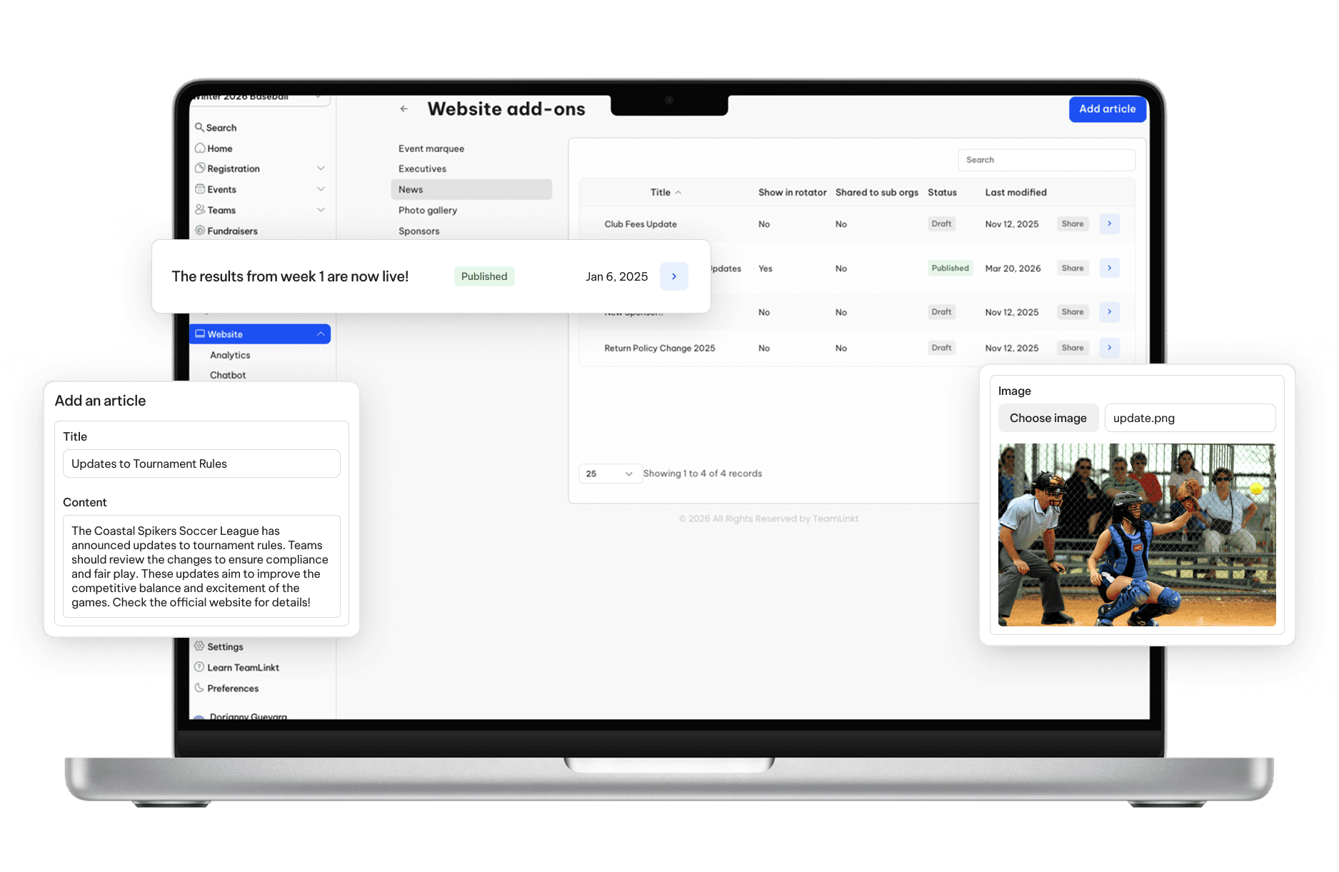 TeamLinkt's Lacrosse Website News Articles and Posts Tool