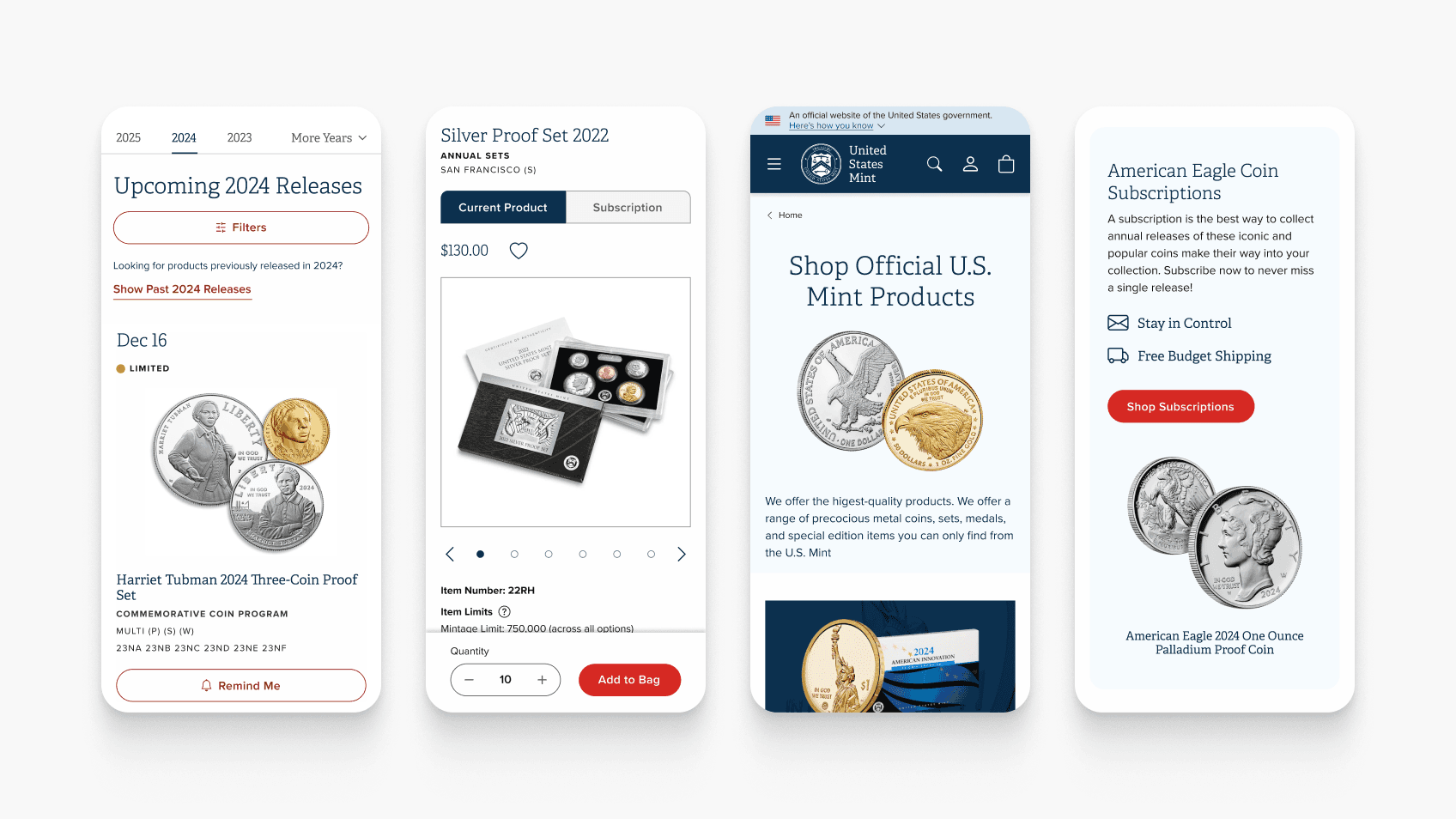Multiple examples of the mobile layout of the website.