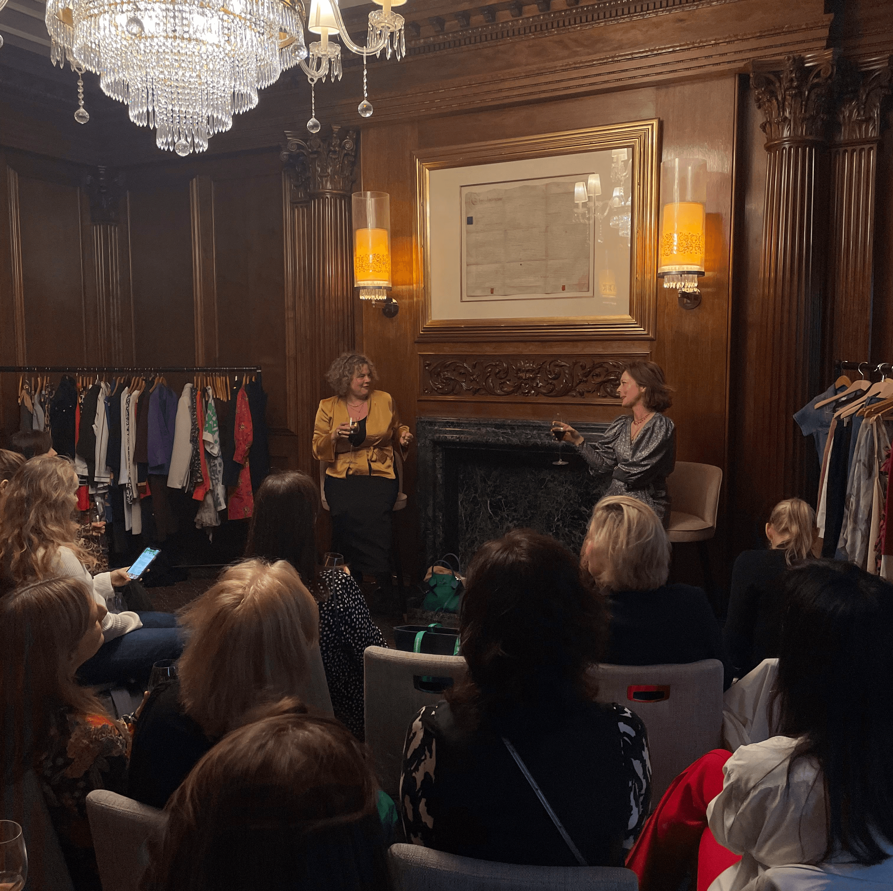 Two speakers presenting at a Cercle and Rosewood Hotel event.