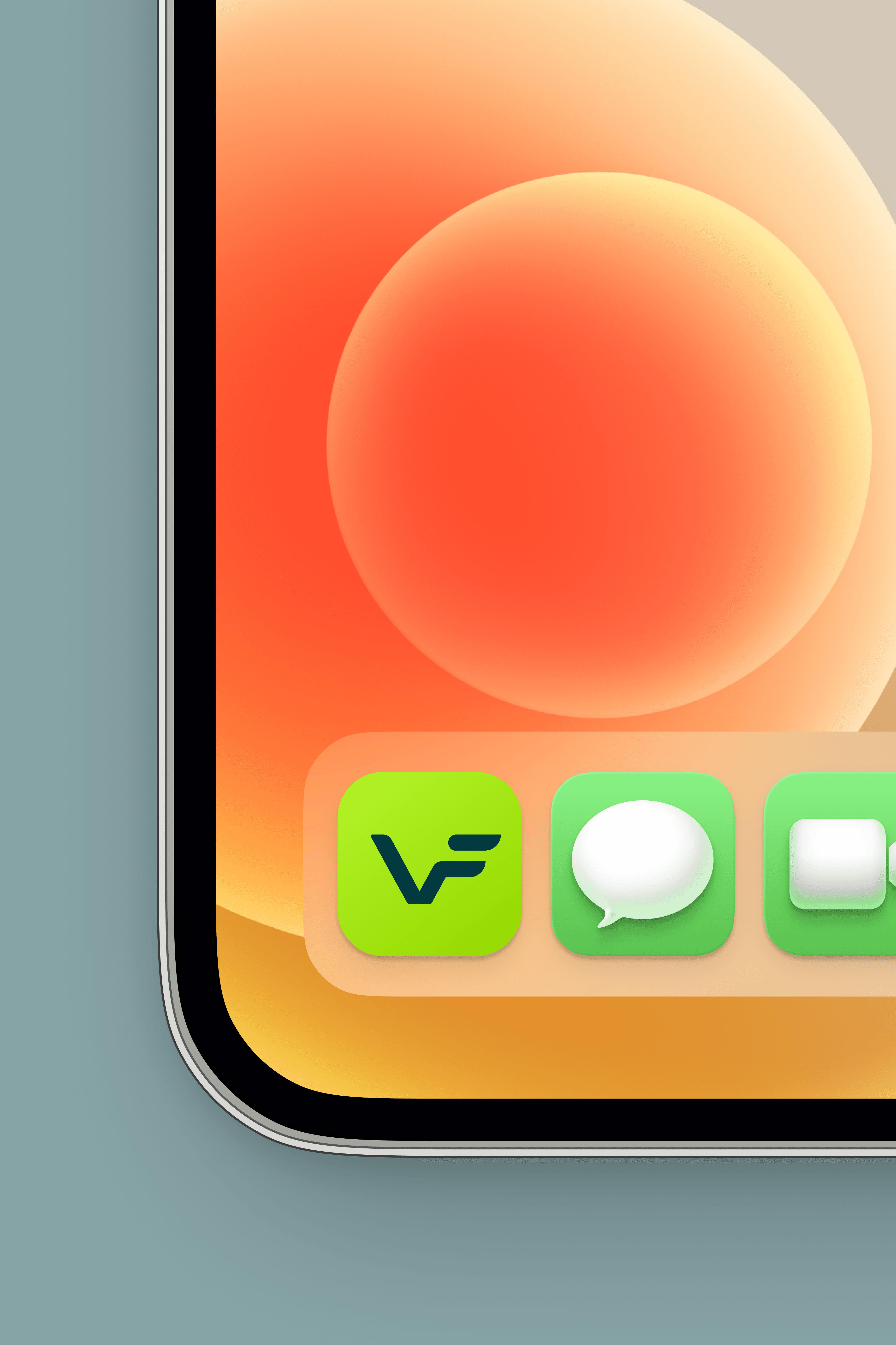 Close-up of a smartphone home screen featuring the Vita Fusion app icon. Showcases the logo's distinct visibility and color psychology within a crowded digital interface, ensuring the brand stands out.