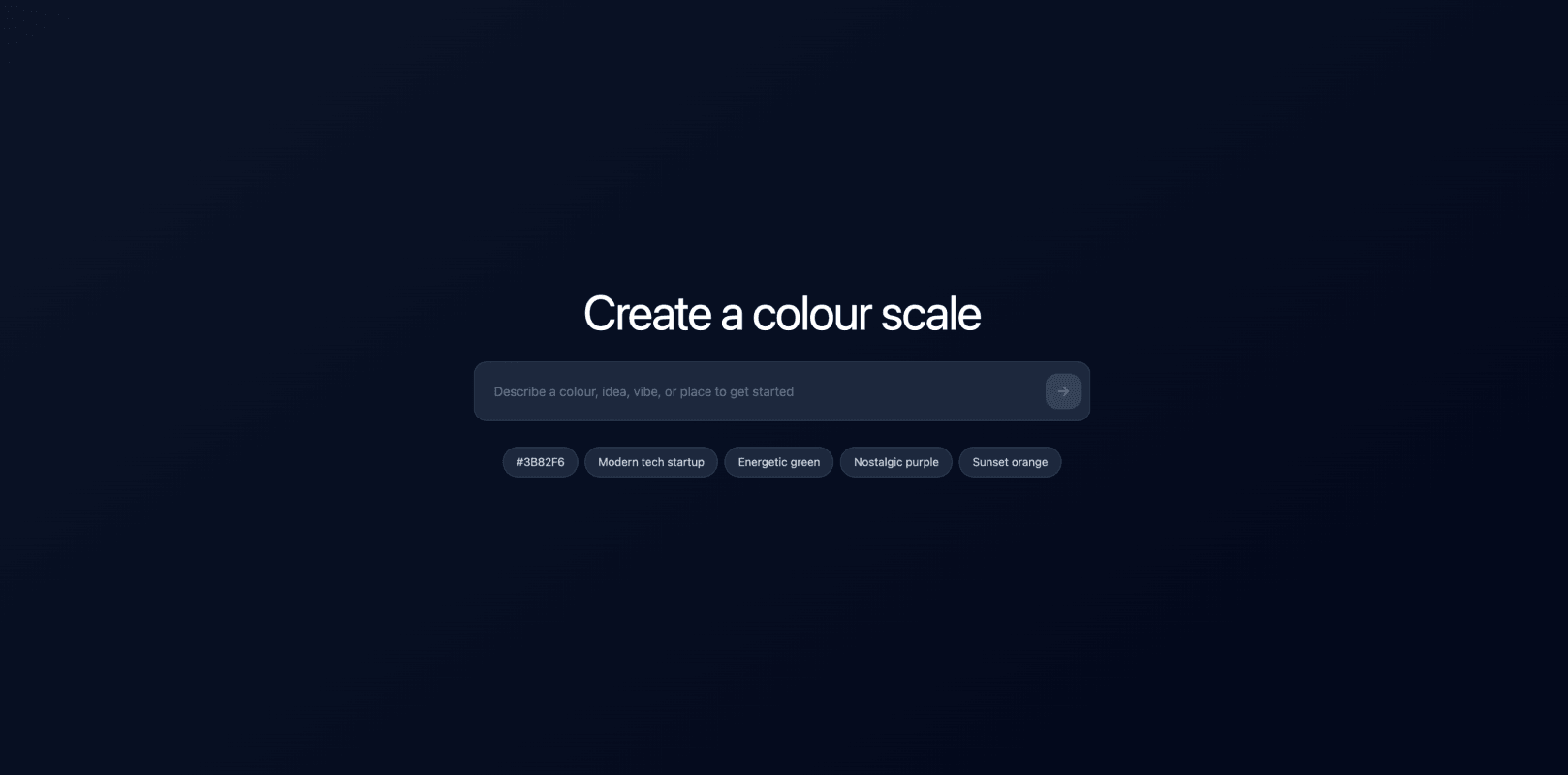 AI chatbox titled "Create a colour scale"