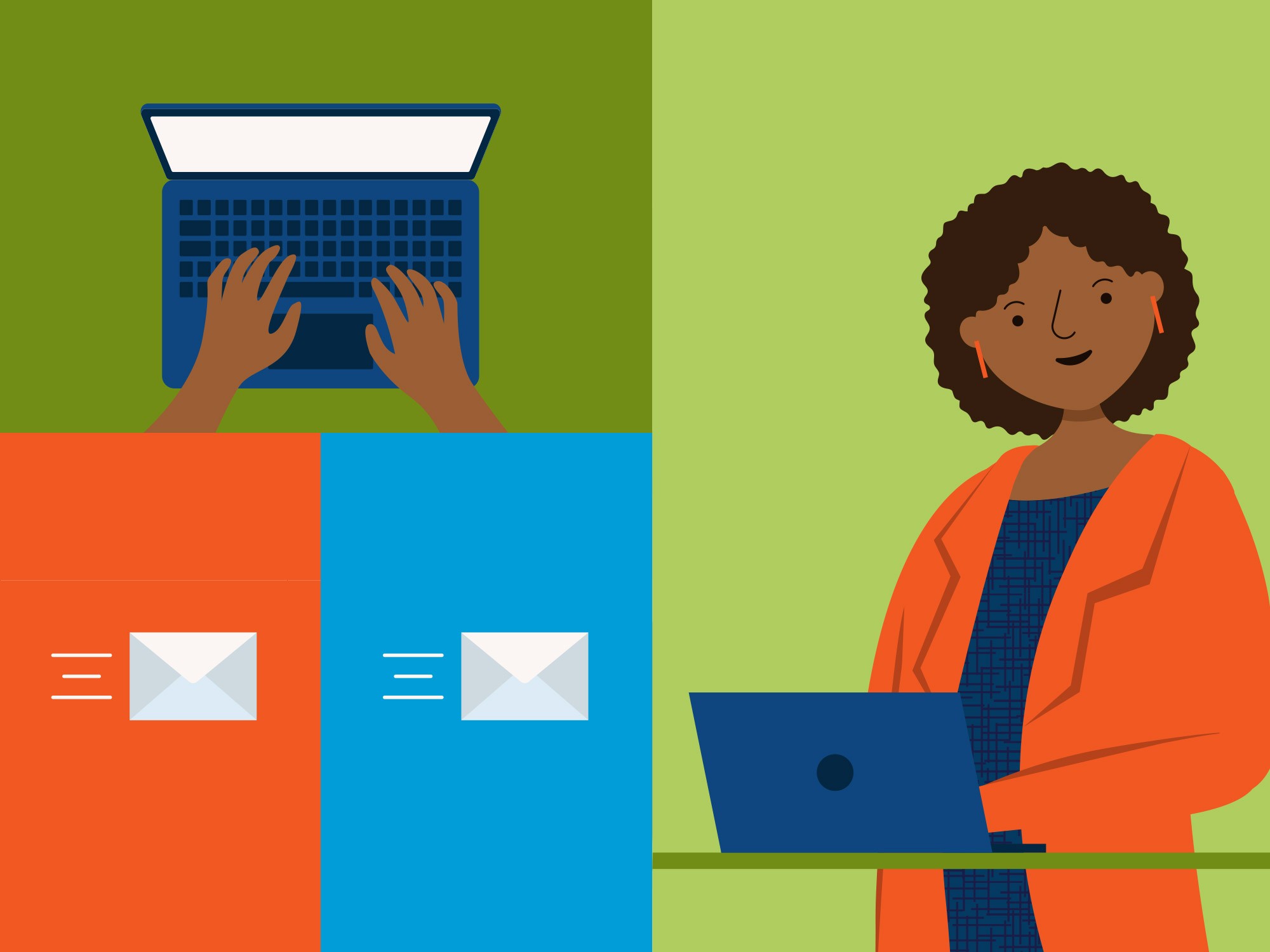 illustration of a woman sending emails