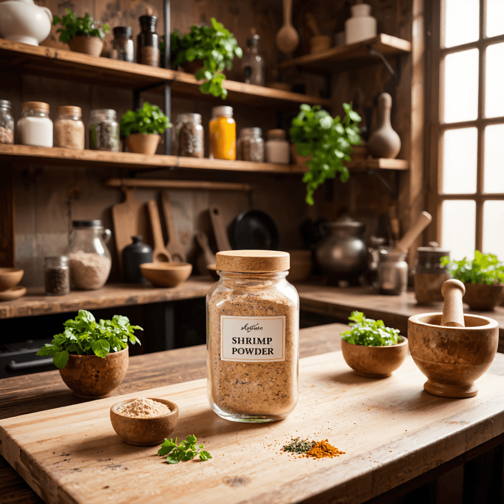 product photography of jar of shrimp powder