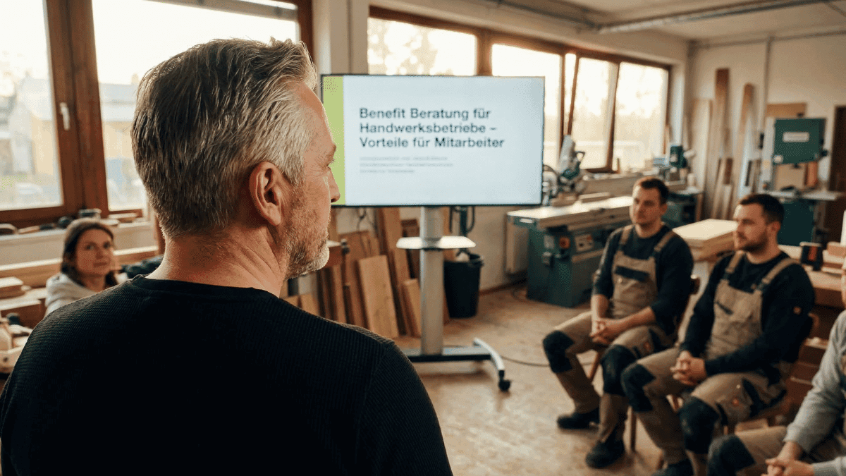 Hannes Weindorf präsentiert die bKV und Benefits im Handwerksbetrieb.
