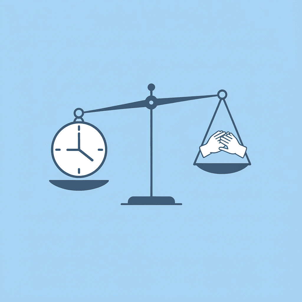 Balance scale comparing 30 minutes of paint setup and cleanup versus mess-free printable alternatives