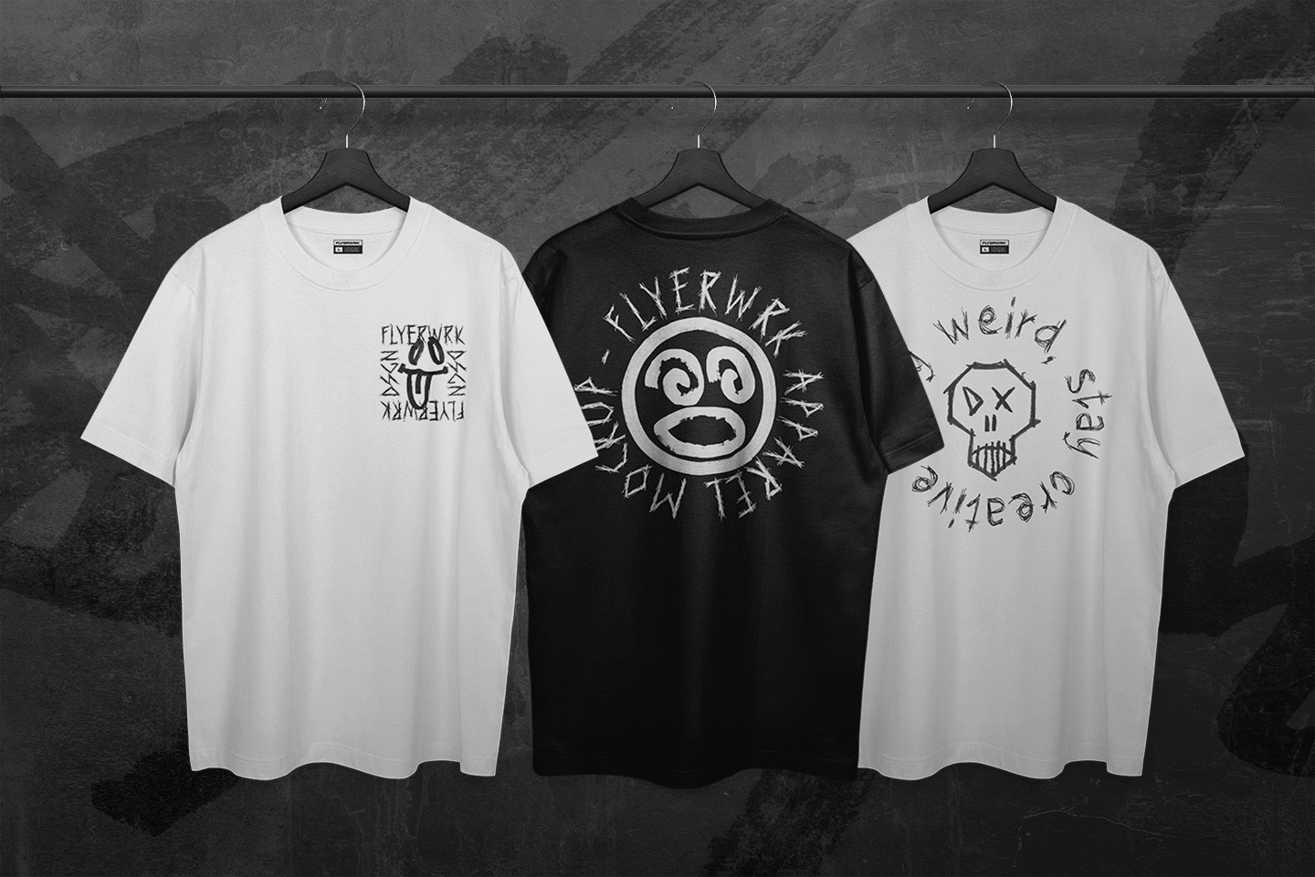 Markerize hand drawn marker graphics used for apparel streetwear designs on white and black t-shirts