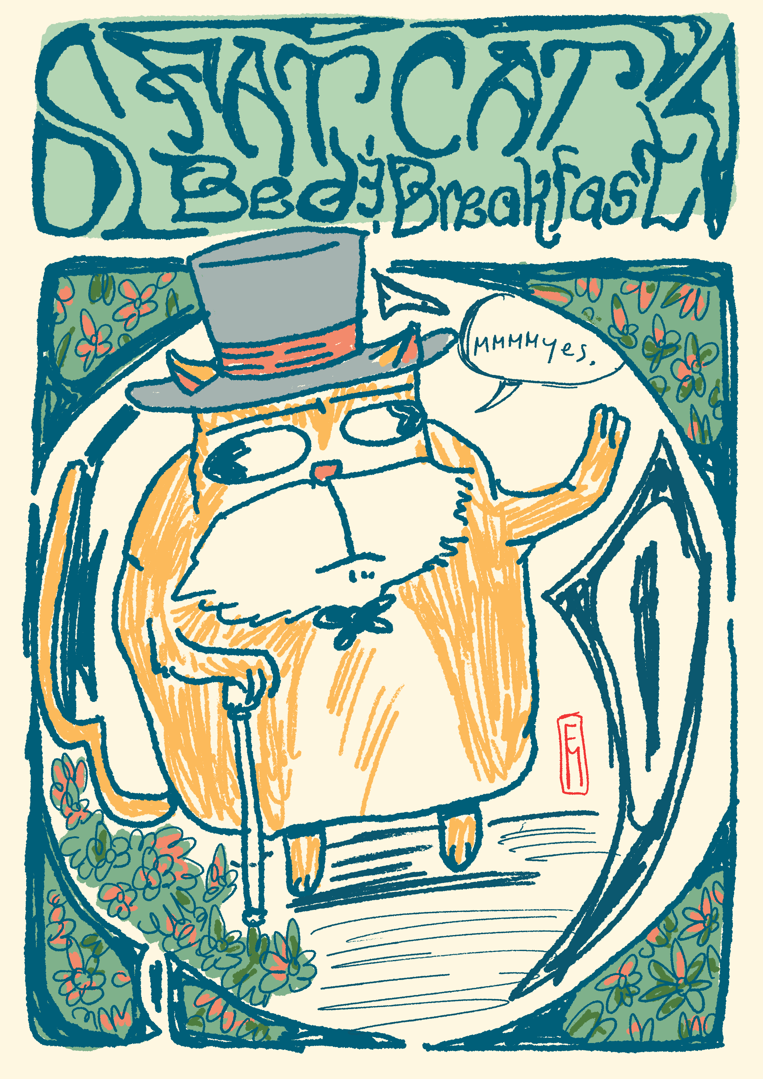 A large orange cat in a top hat