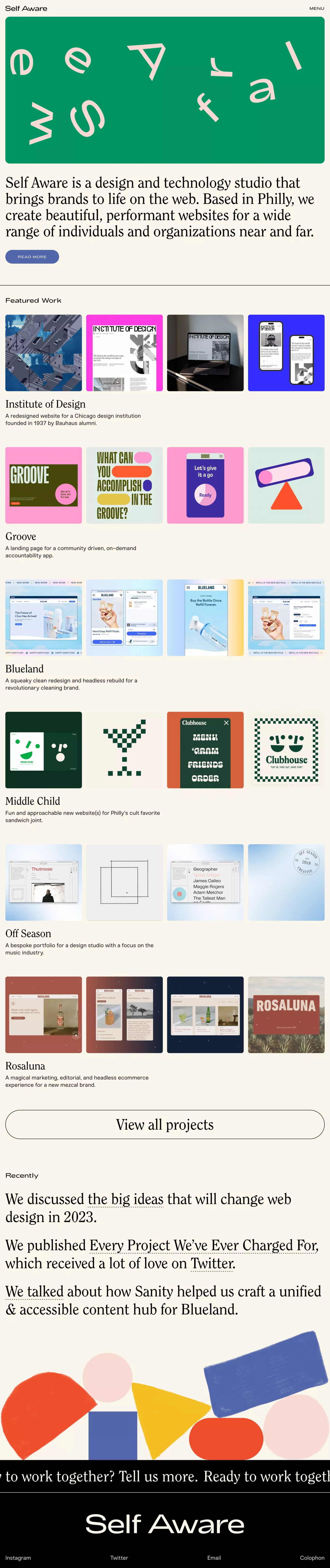 Self Aware portfolio page screenshot showcasing Design and Tech design