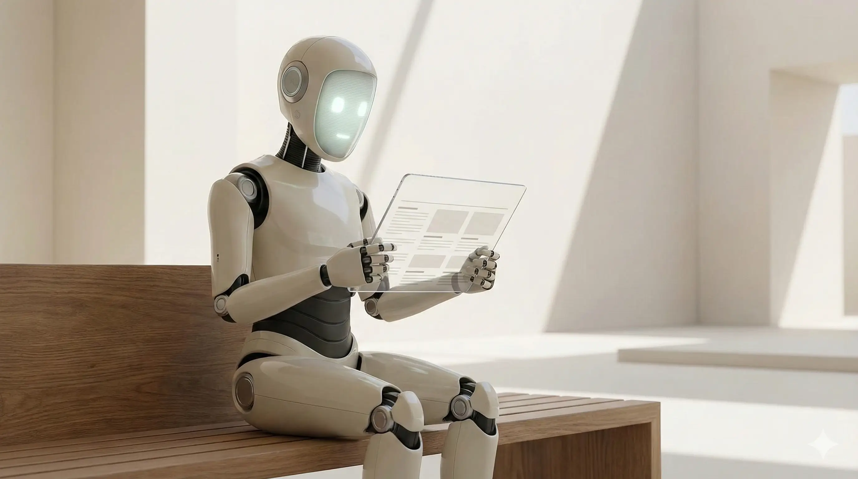 A Robot sitting and reading a Blog
