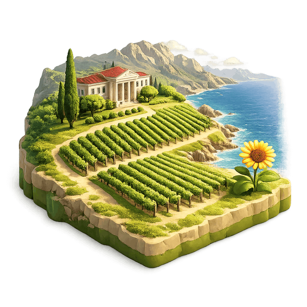 Artistic illustration of the Krasnodar Krai wine region.