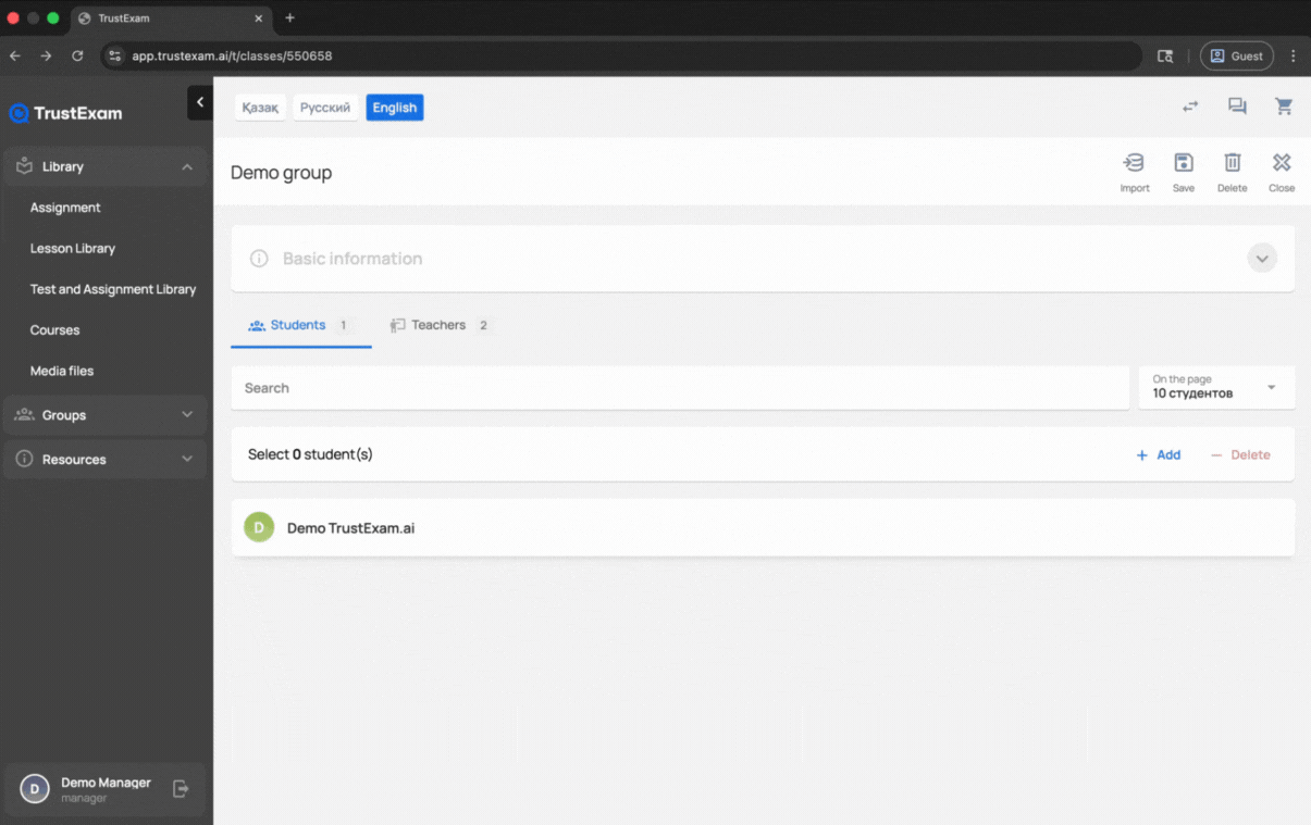 Creating a new test taker in a group — screenshot 5