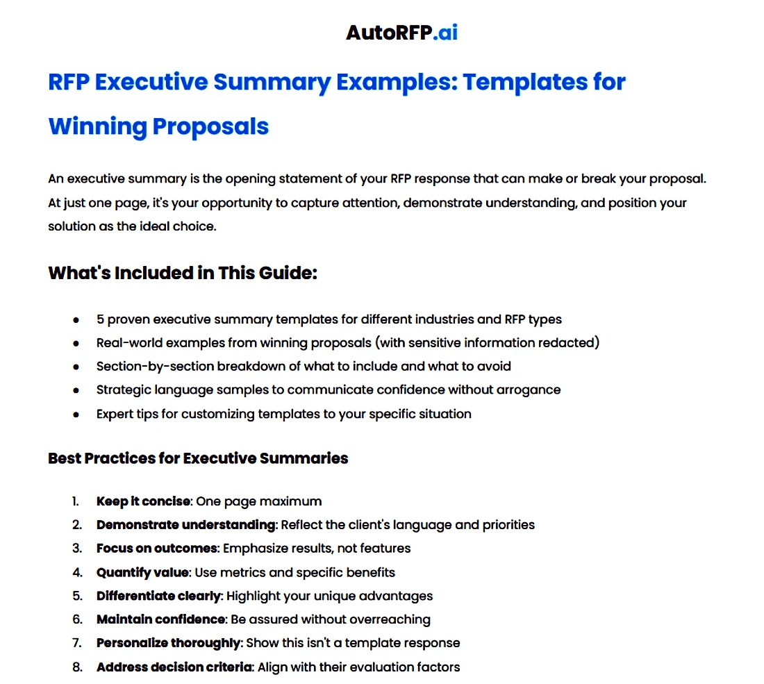 AutoRFP ai RFP Executive Summary Templates