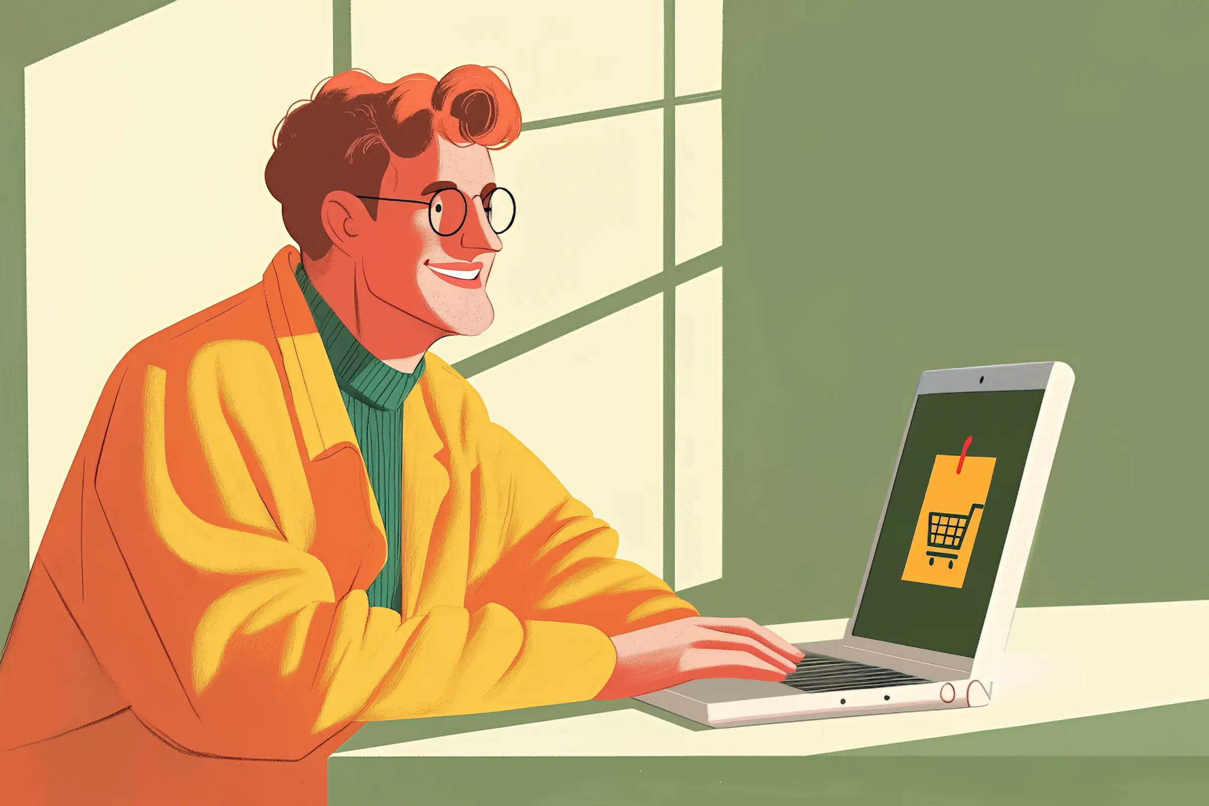 Illustration of man using laptop