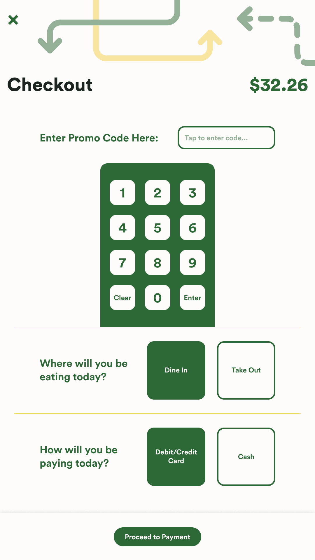 Composition of the checkout screen.