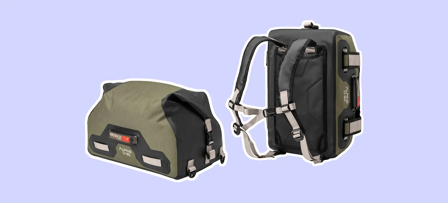 Sacoche moto Mosko Moto Alpine 30L Duffle, bagagerie waterproof pour voyages à moto.