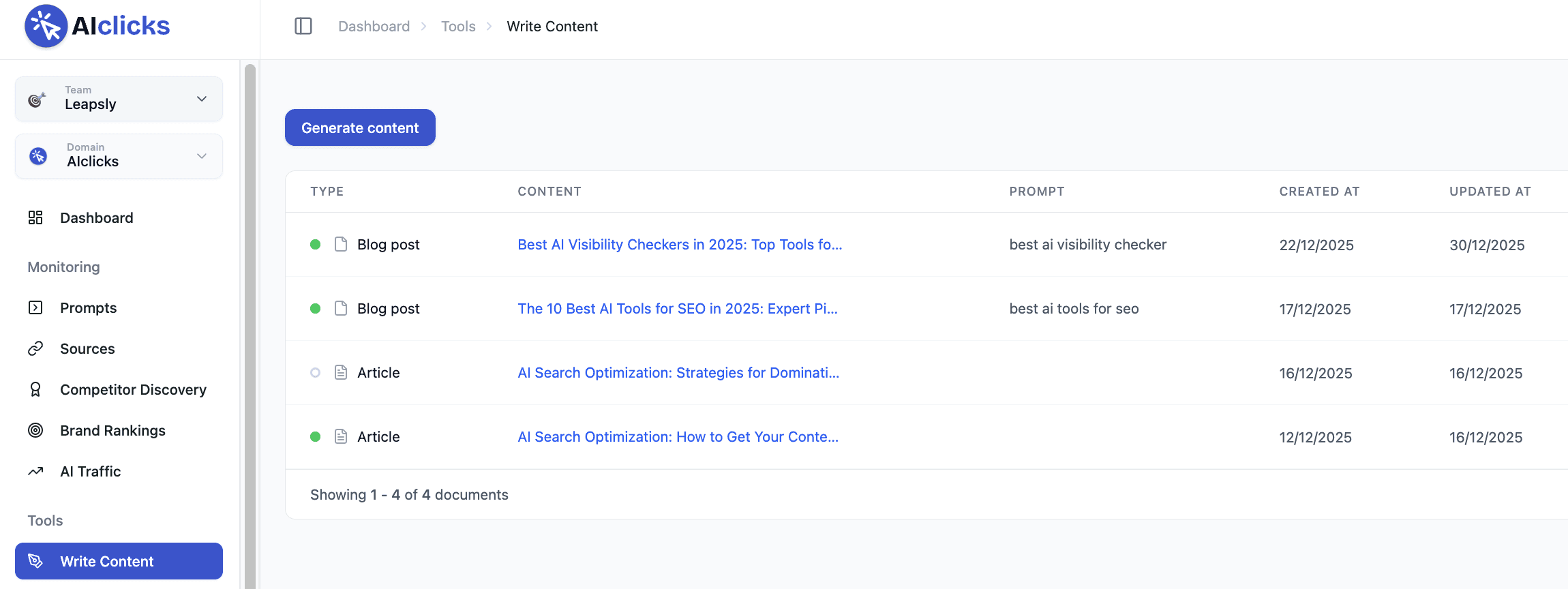 AIclicks Content Generation Example