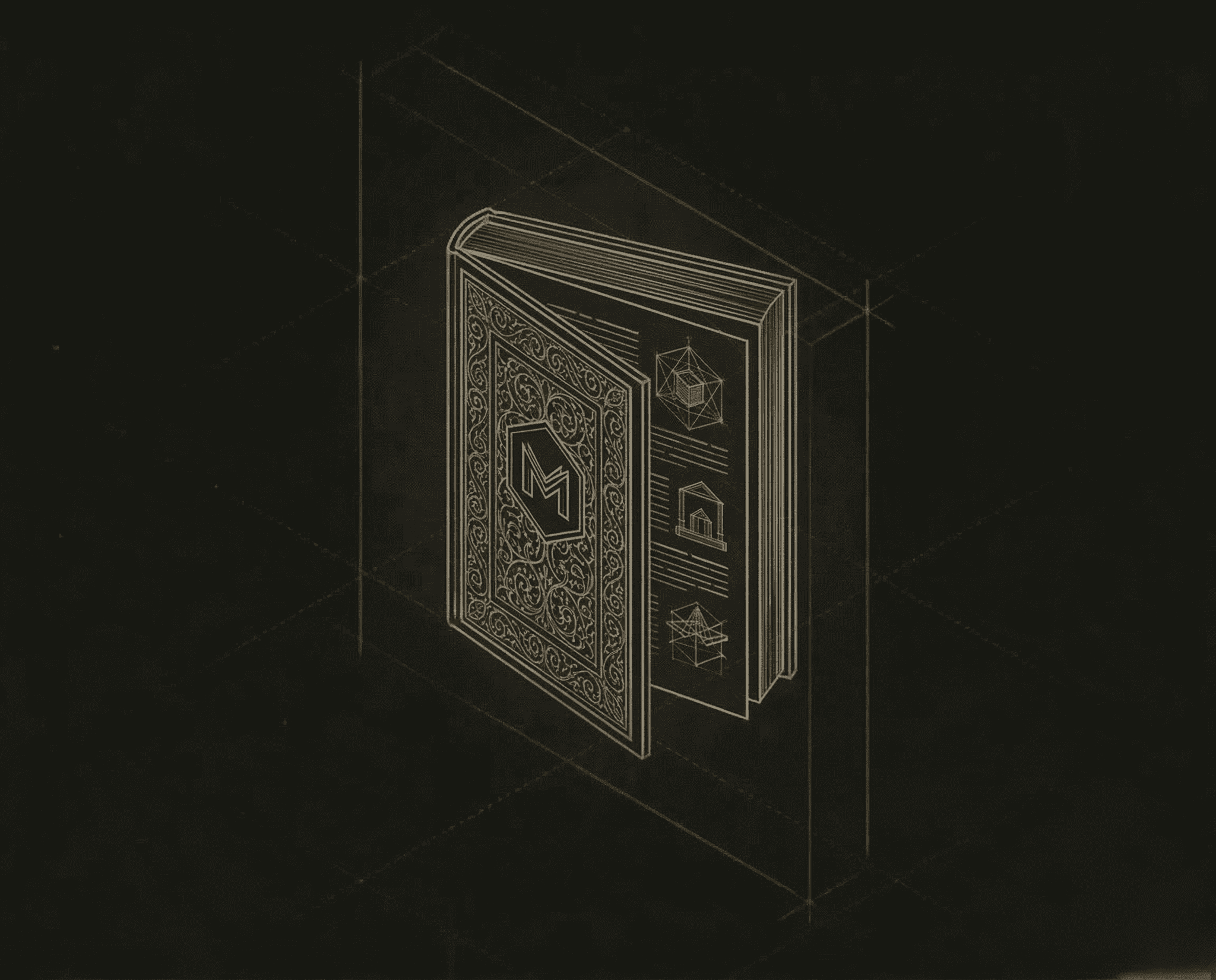 Illustration sombre d’un livre ouvert en perspective