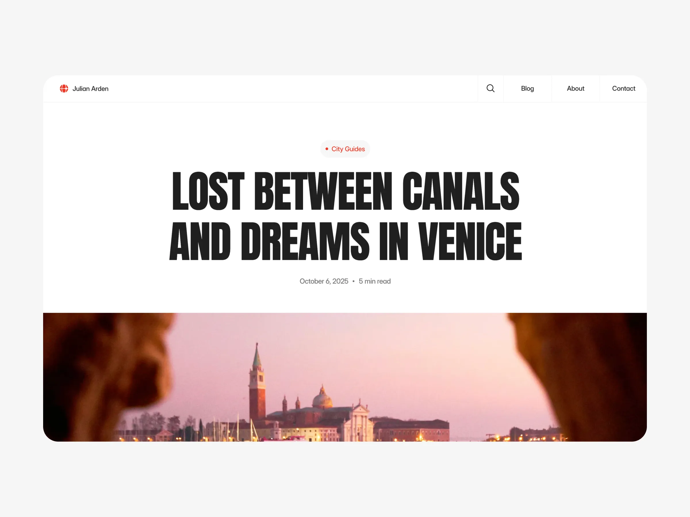 Travel blog website template blog post page with long-form content