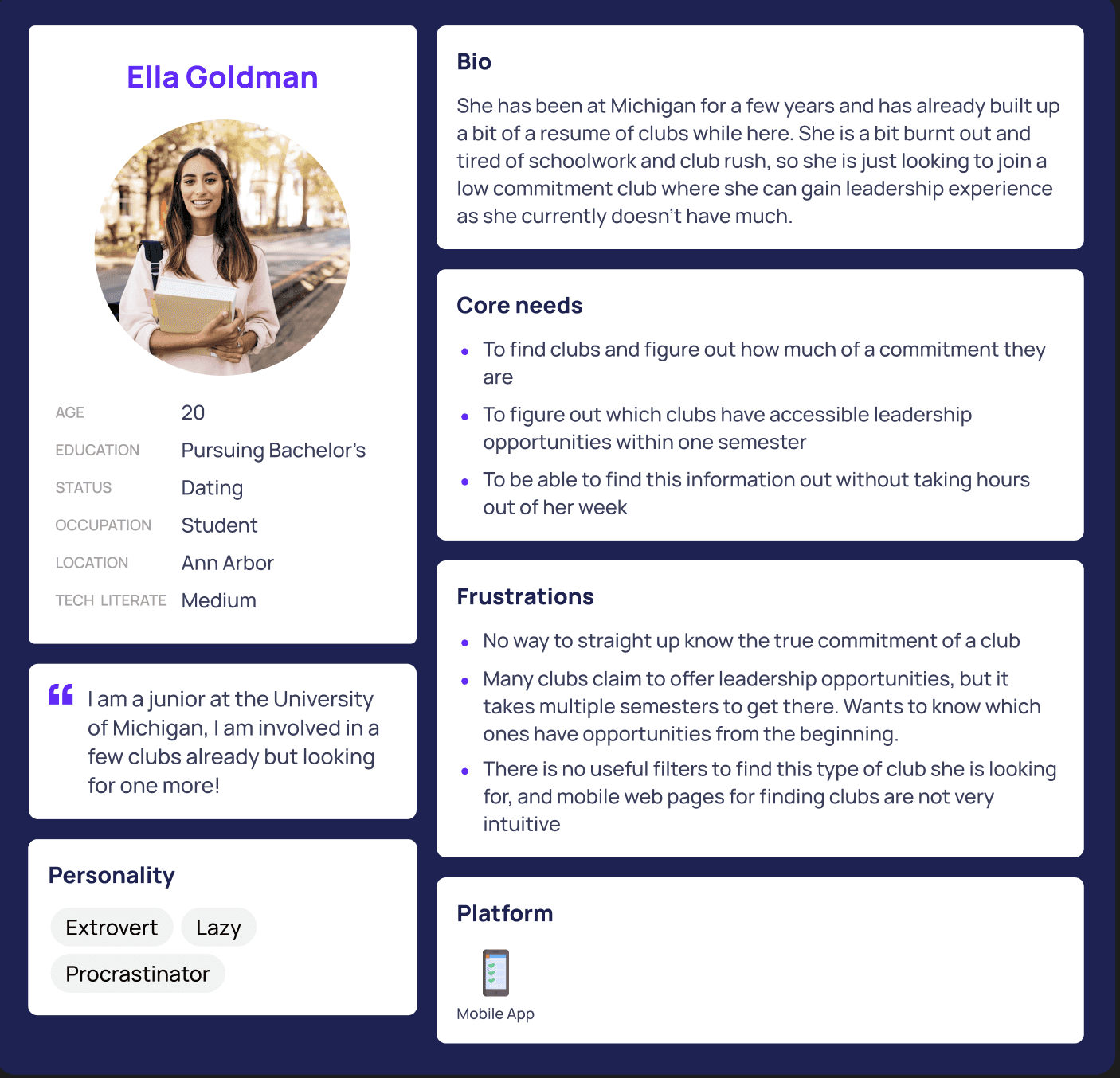 Persona 2 for ClubHouse Research for a student named Ella goldman