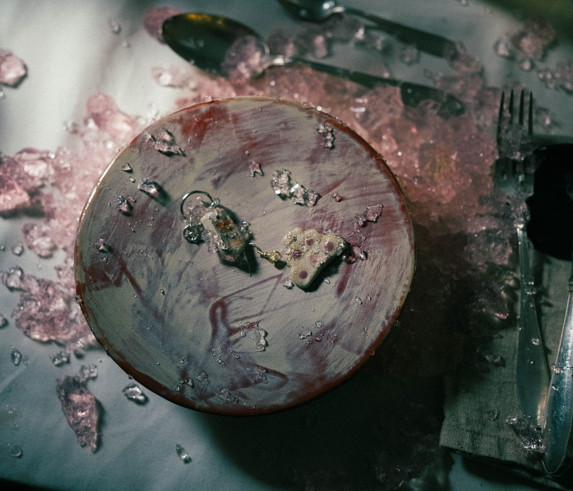 A river flows through a deep canyon at dusk