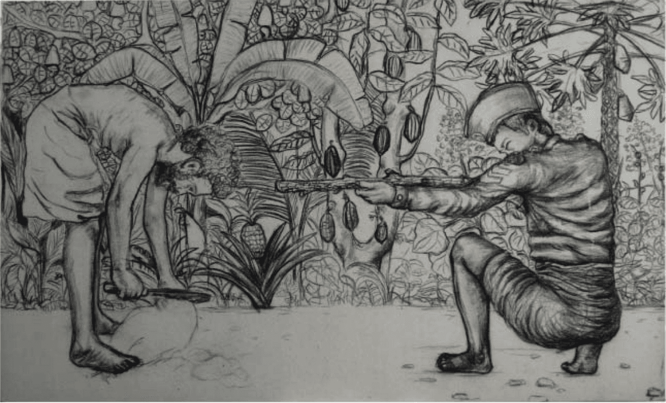 herd of sheep on road painting