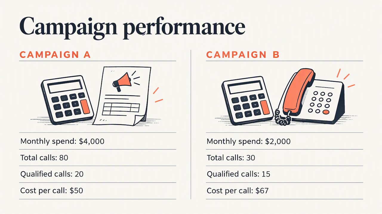 Campaign comparison by qualified call cost