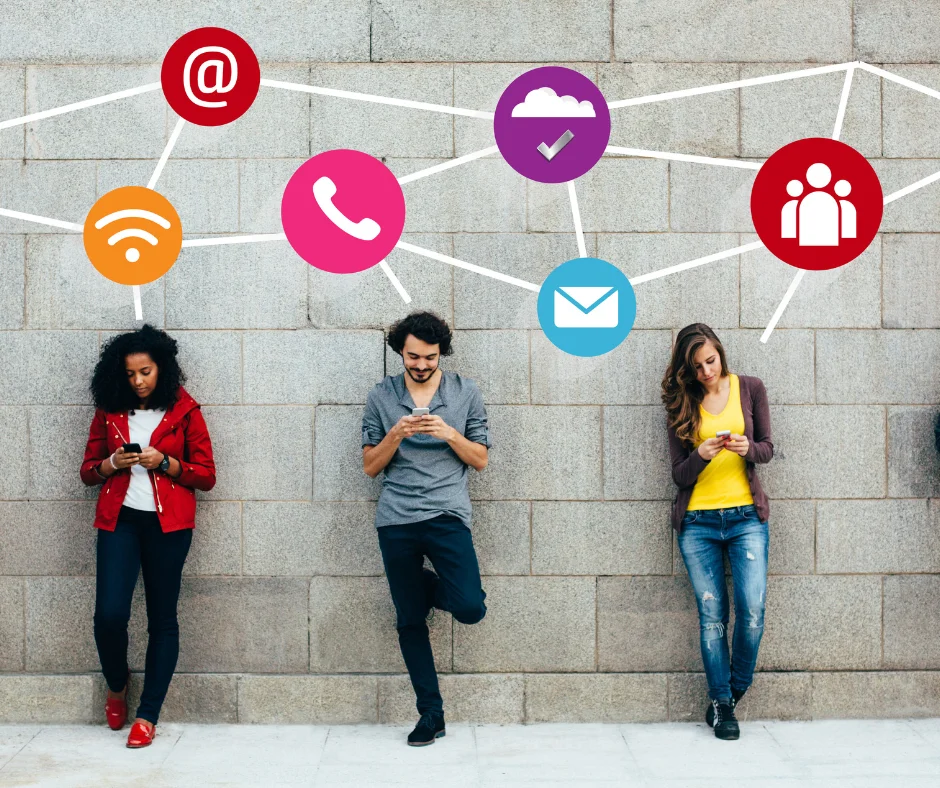 three people using social media