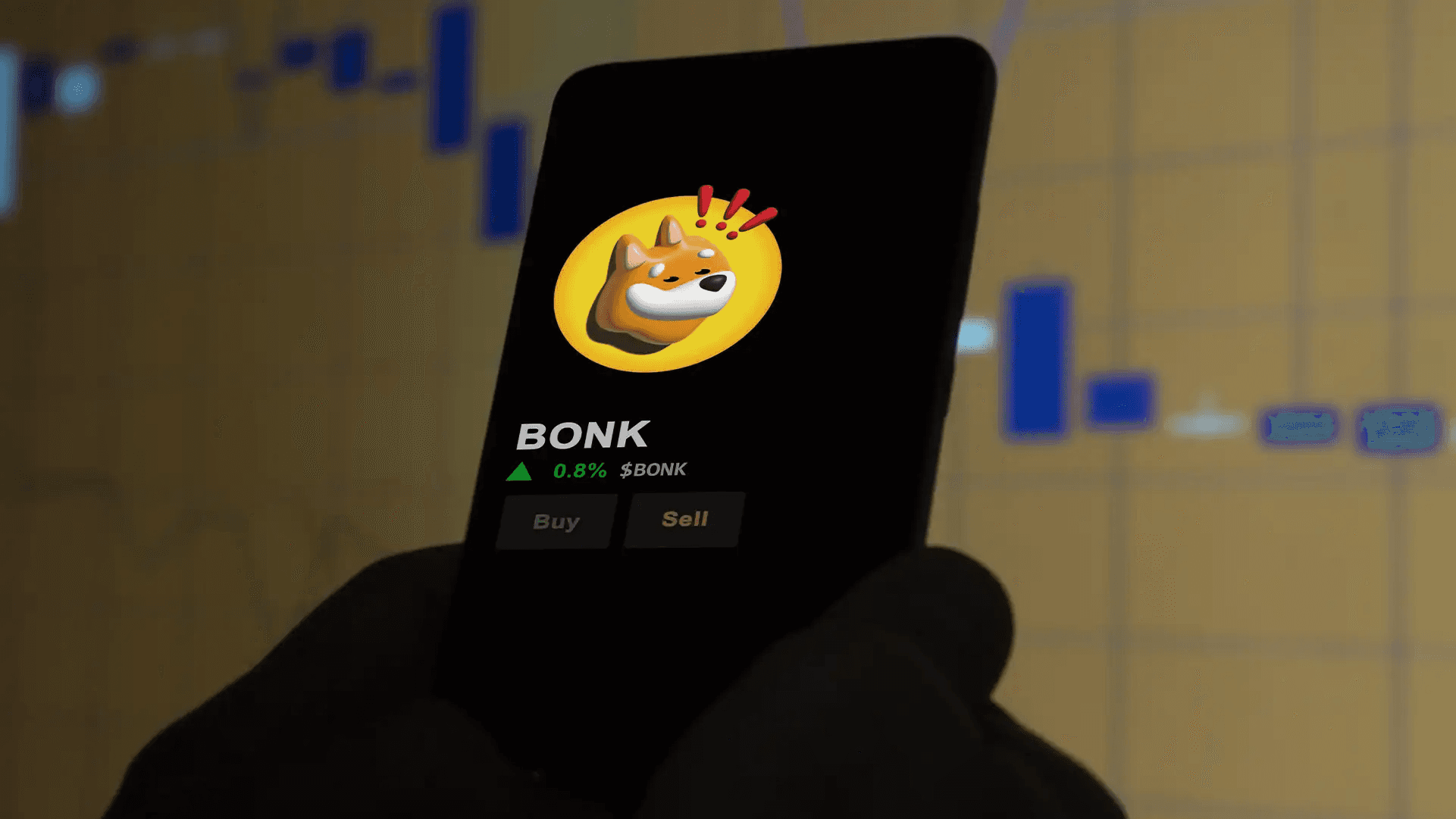 Phone displaying Bonk cryptocurrency trading app - How to Buy Memecoins on Solana