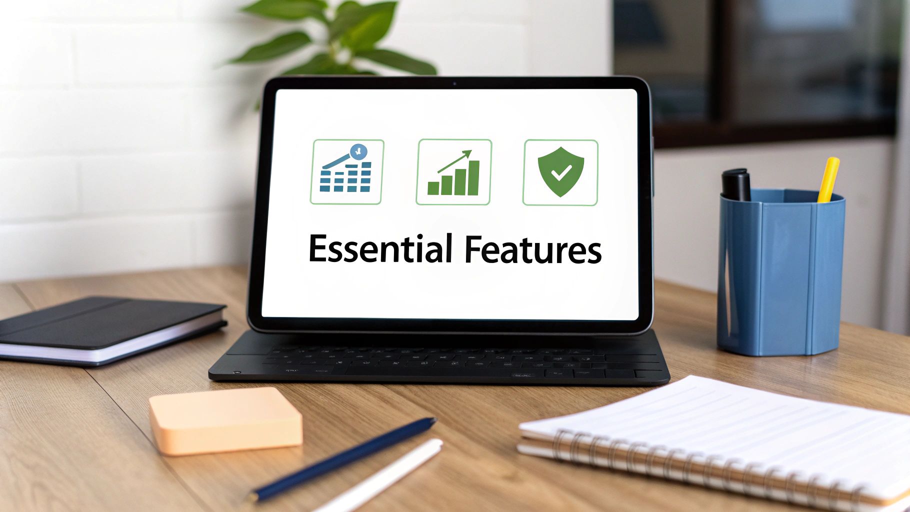 Illustration showing database features like security, scalability, and integration