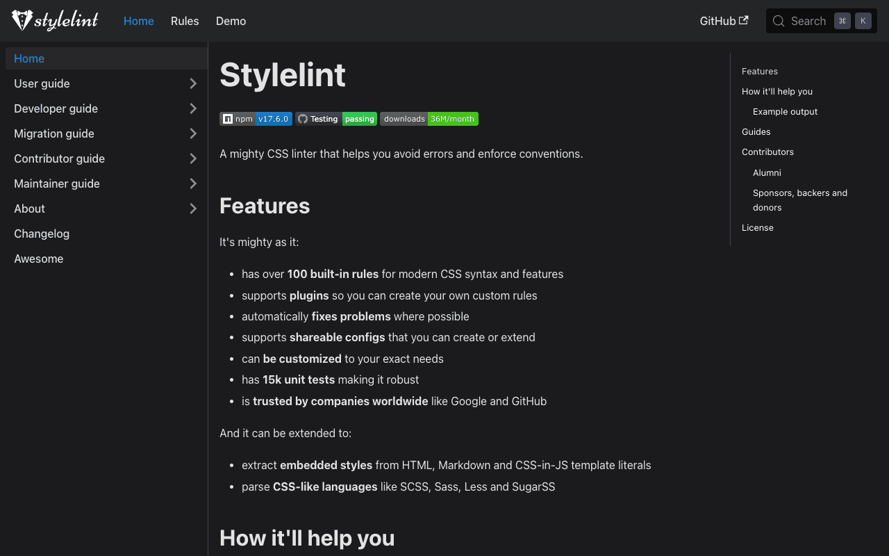 Stylelint екранна снимка