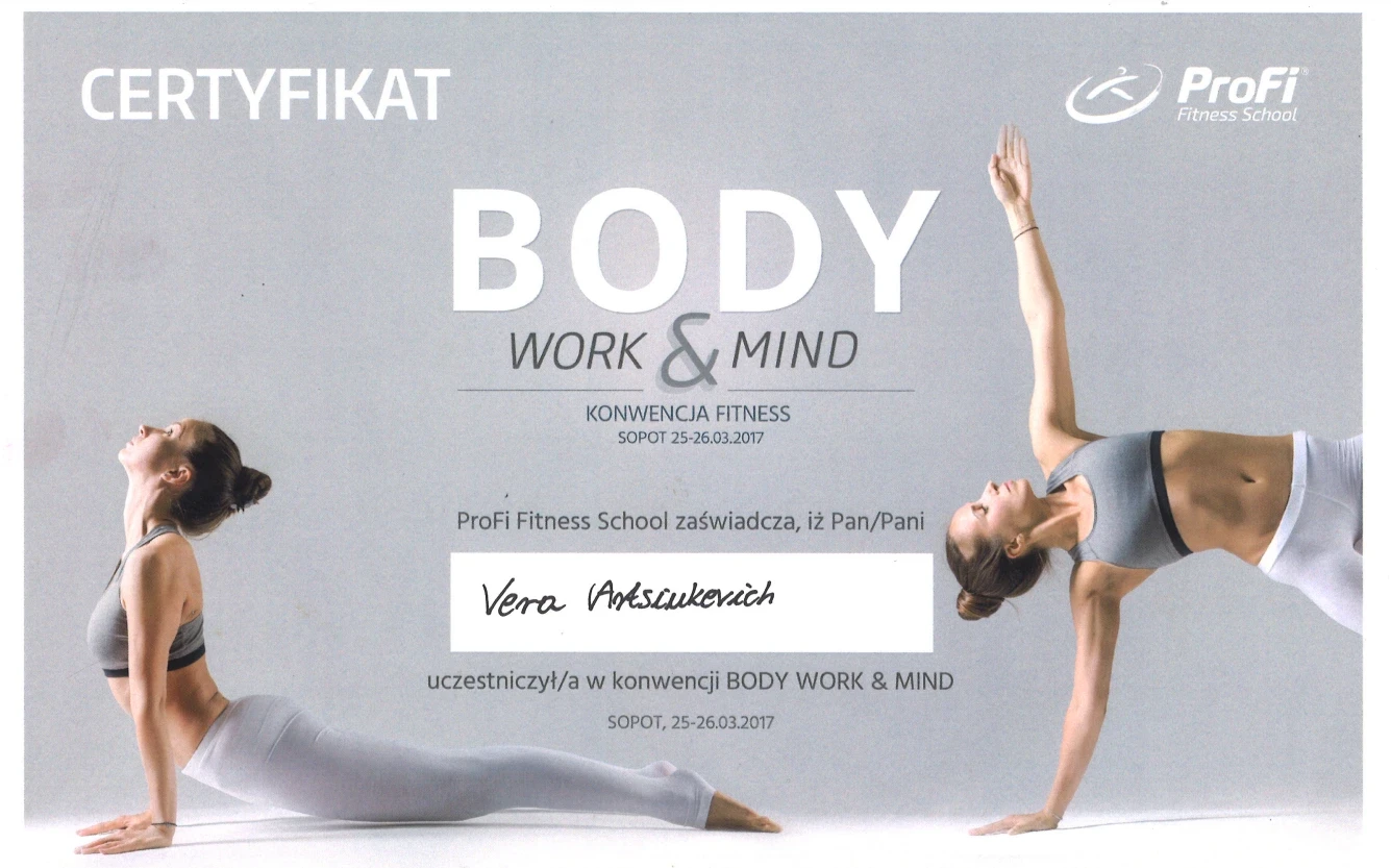 Certyfikat Very body work and mind