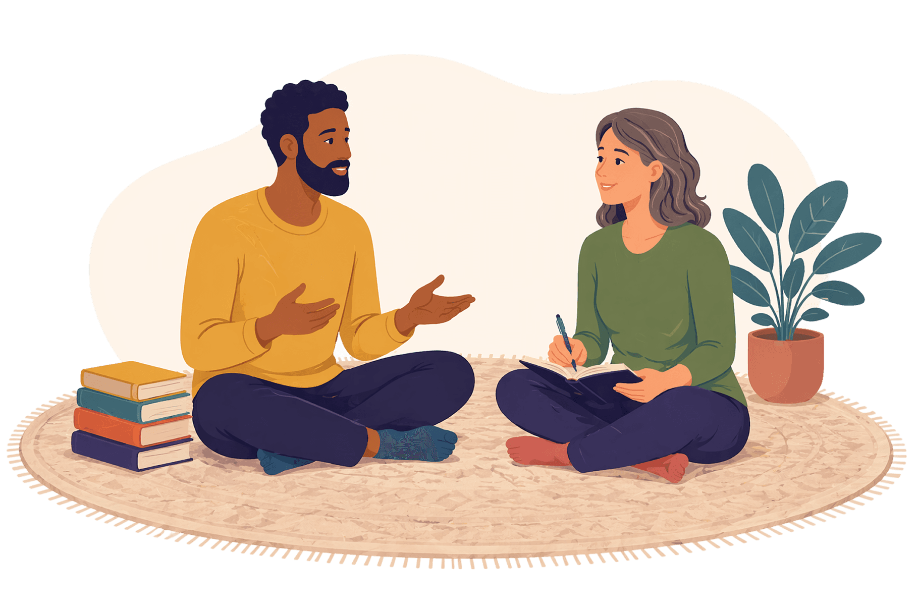 A wooden desk by a window, with sunlight illuminating a laptop, notebook, and a decorative vase.