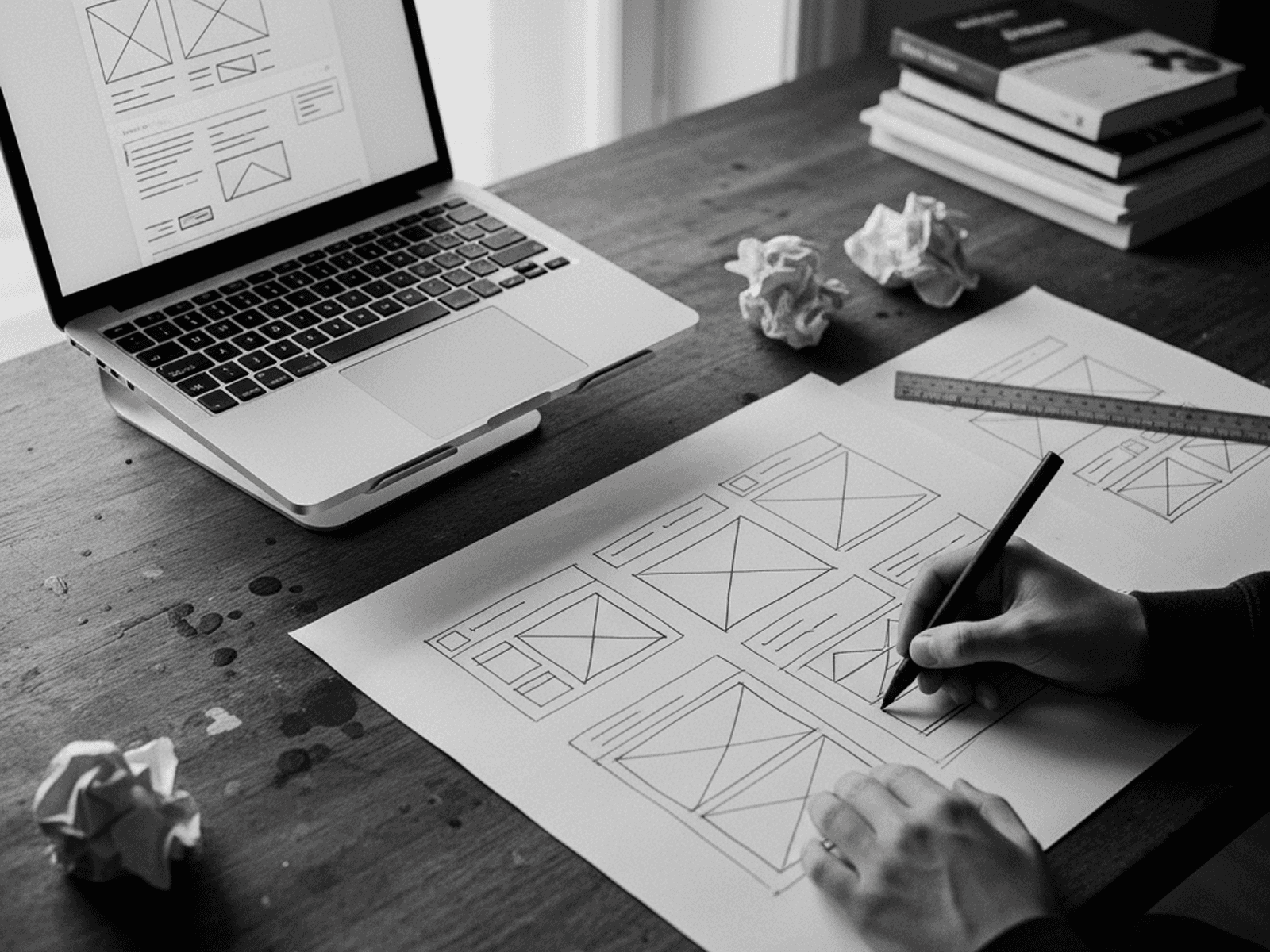 white ceramic teacup near gray pencil on black surface