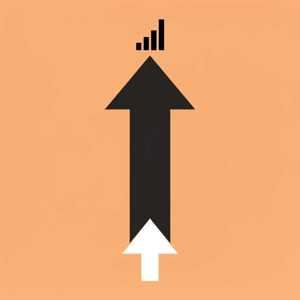 Upward arrow with growth metrics showing a significant traffic increase