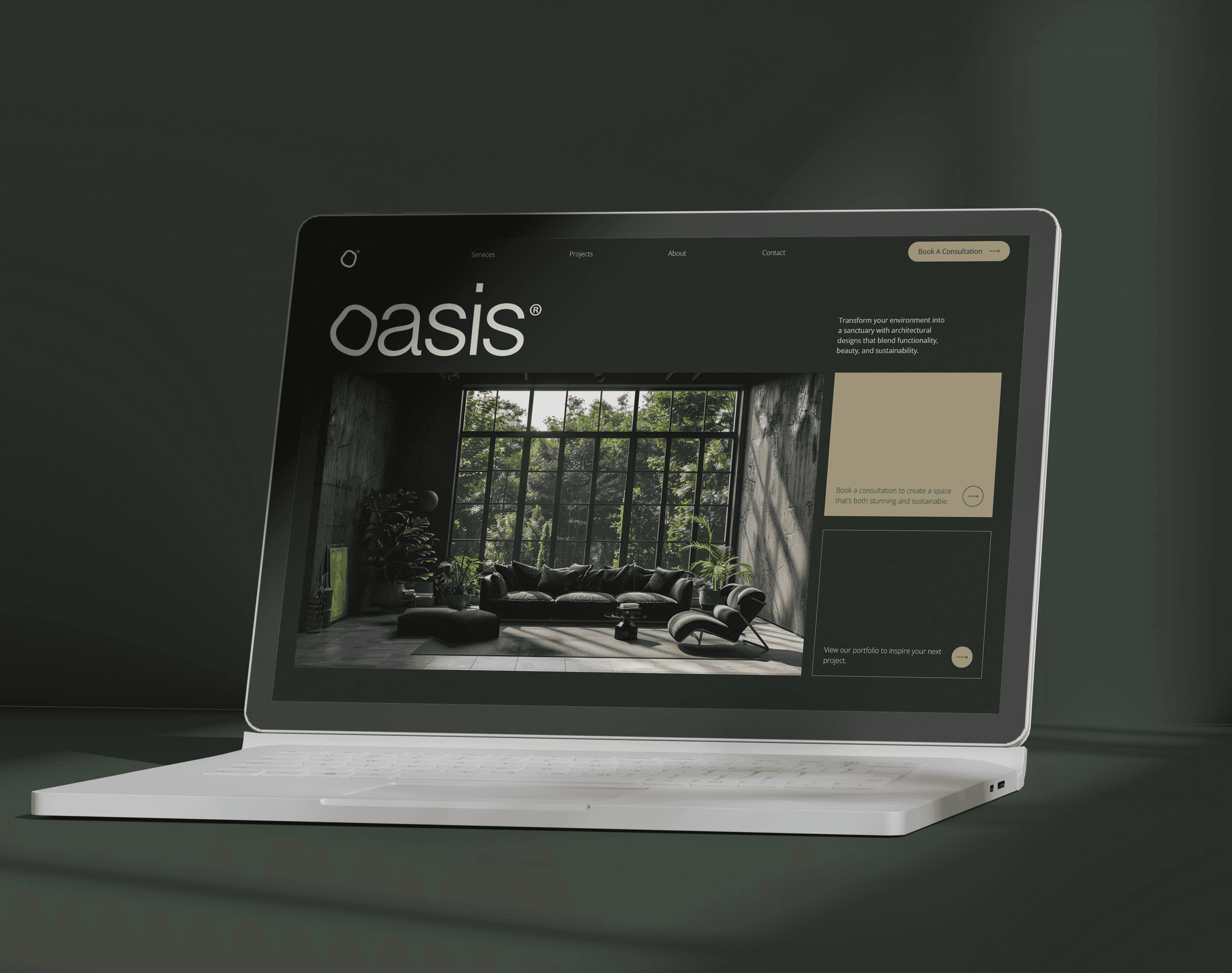Desktop website mockup for Oasis Architecture
