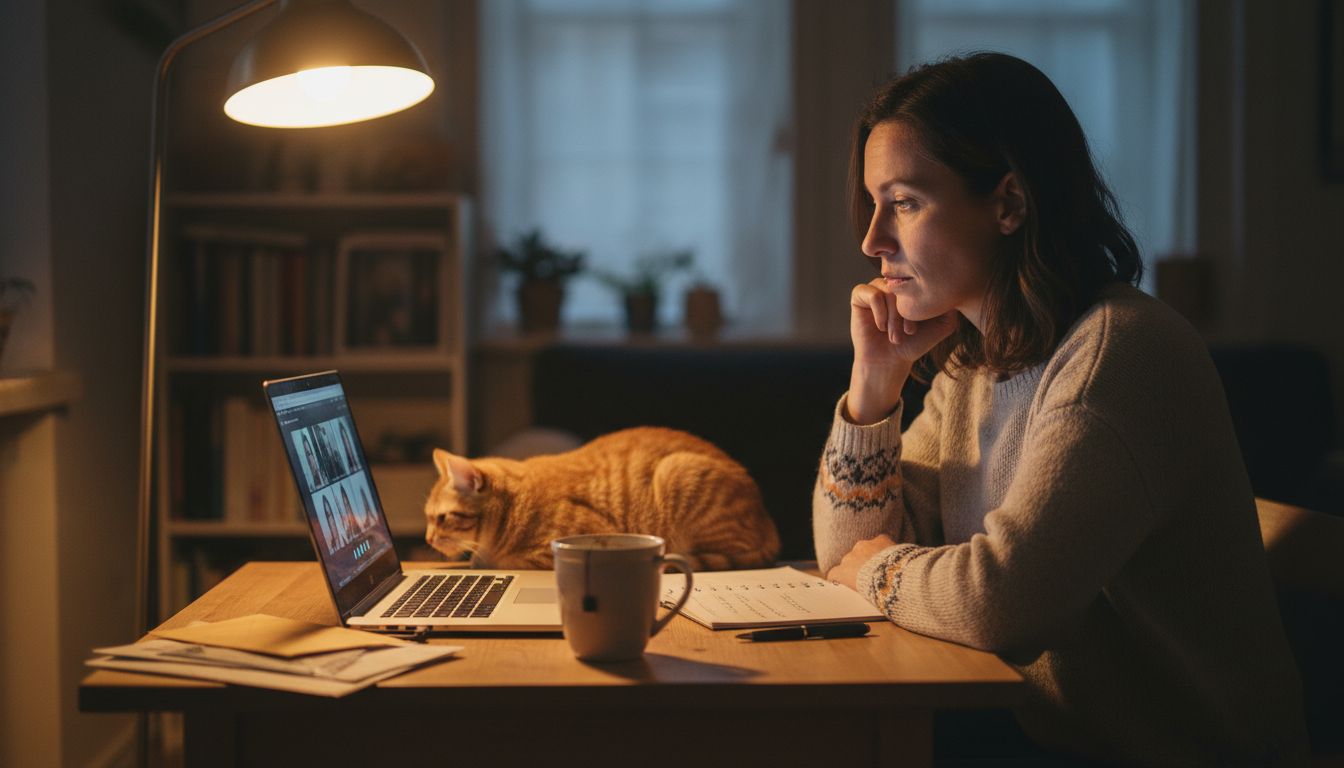 Woman on video call analyzing emotions