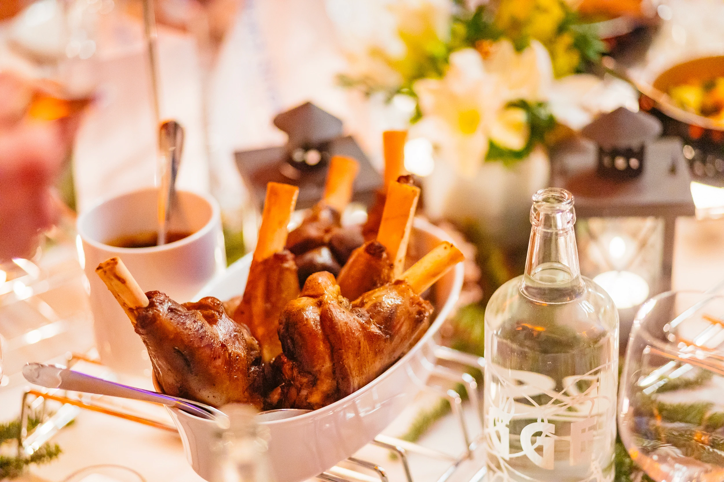 Carefully prepared food served at a private event