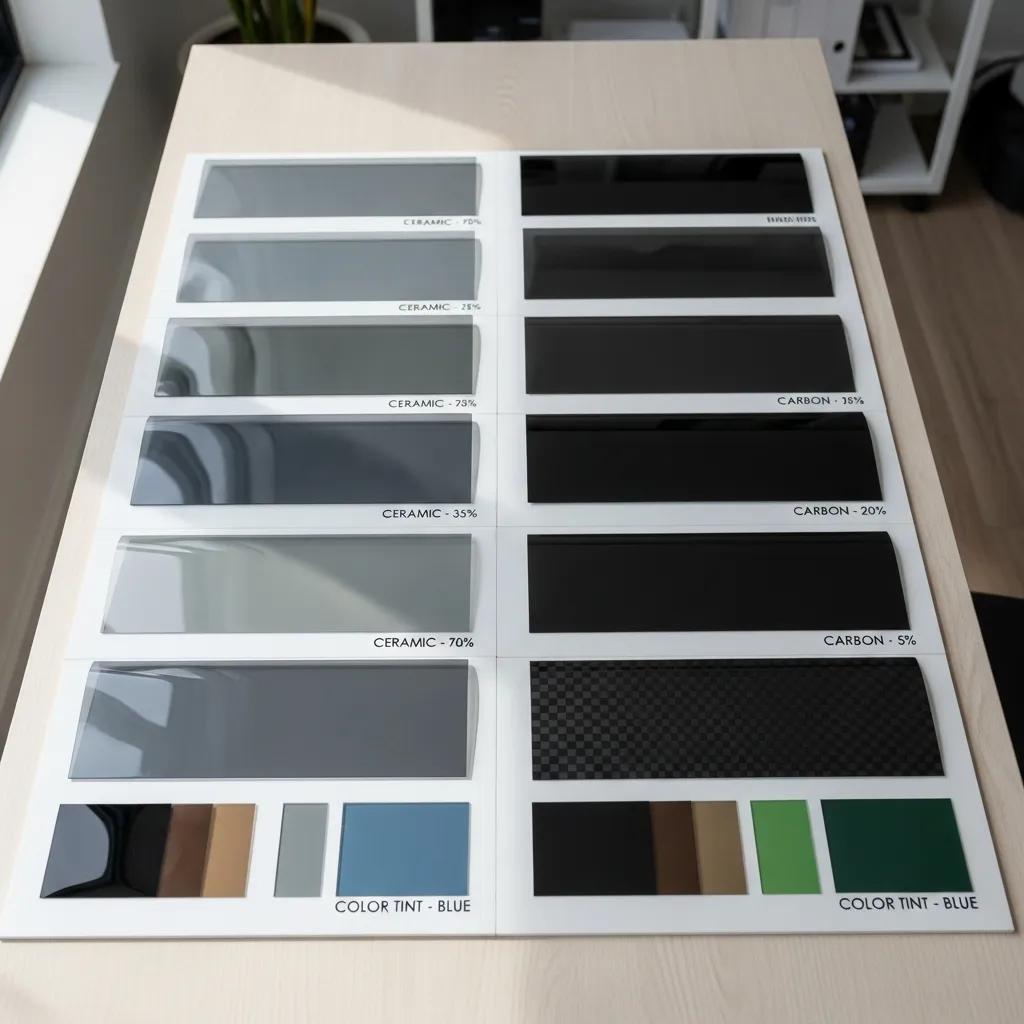 Side-by-side comparison of ceramic and carbon window tint films