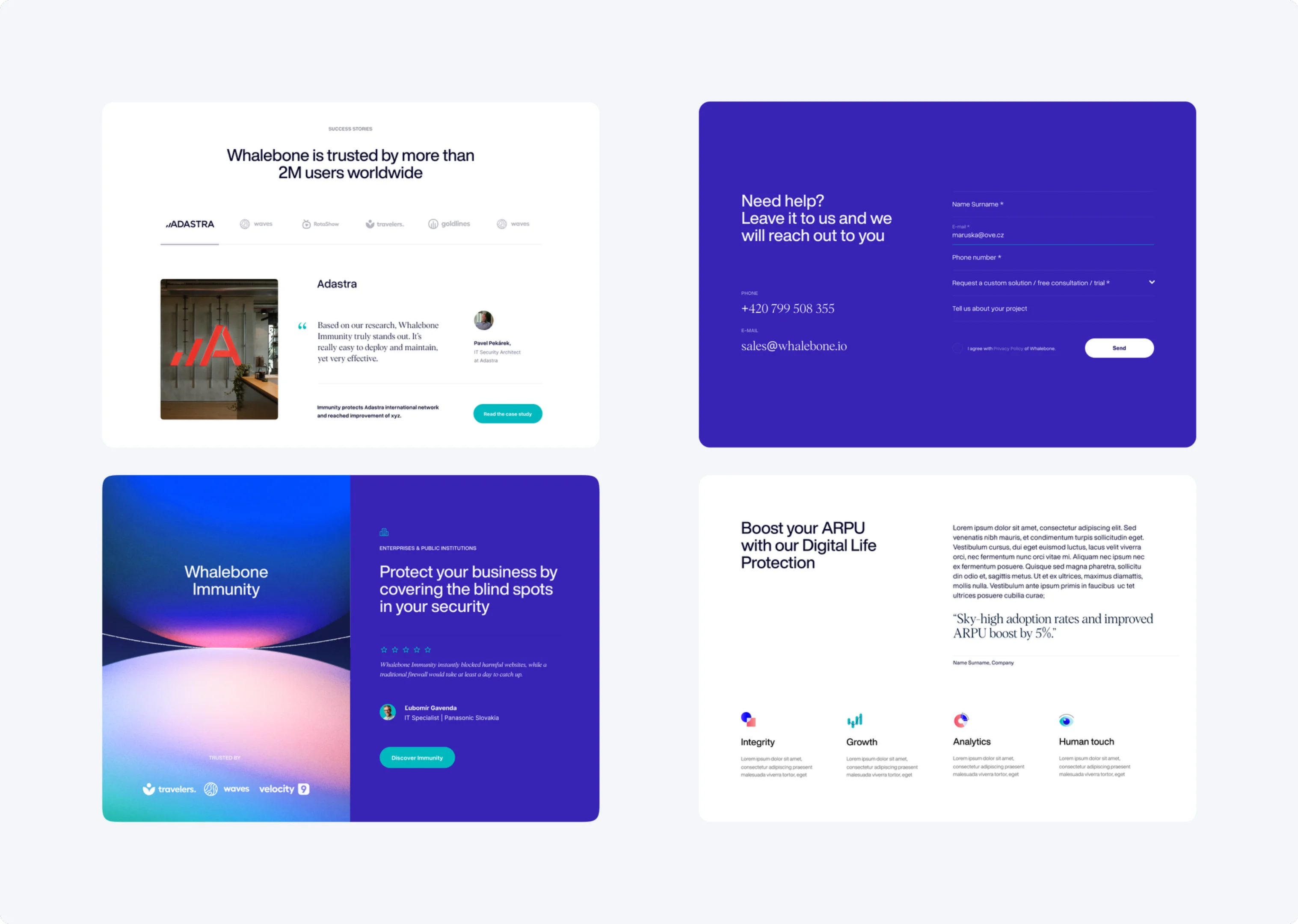 Nová vizuální identita pro společnost Whalebone od studia B tým, oceněná DESIGN BODem za skvělou práci v oblasti grafiky, vizuální identity a webových stránek a za svůj kvalitní přínos v odvětví grafických a digitálních studií v Čechách.